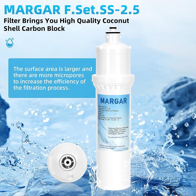 Water Filter SS-2.5, Replacement for Max Flow® Water Filter SS-2.5, F.SET.SS-2.5 Filter Reduces Chlorine, Compatible with EWS® SS-2.5 Water Unit, Installs Directly On Faucet, 10,000 Gallons (3-PACK)