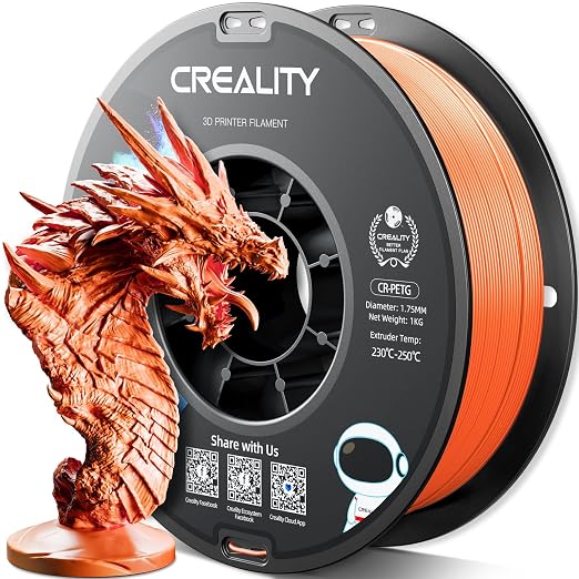 Official Creality PETG 3D Printer Filament 1.75mm 1KG (2.2lbs), High Precision, Strong Toughness, Odorless, Better Flow, Moistureproof 3D Printing CR PETG Filament, Orange