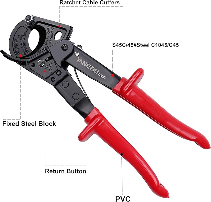 Yangoutool Ratchet Cable Wire Cutter and Heavy Duty Aluminum Copper Ratchet Cable Cutter for Cutting Electrical Wire Up to 240mm² Cutter Pliers