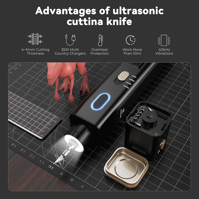 Ultrasonic Knife, Handheld 40kHz Ultrasonic Cutter Knife, High-Precision Sonic Cutting Tool for 3D Printing Post-Processing & Multi-Material Cutting (Plastic, PVC, Leather, Wood & More)