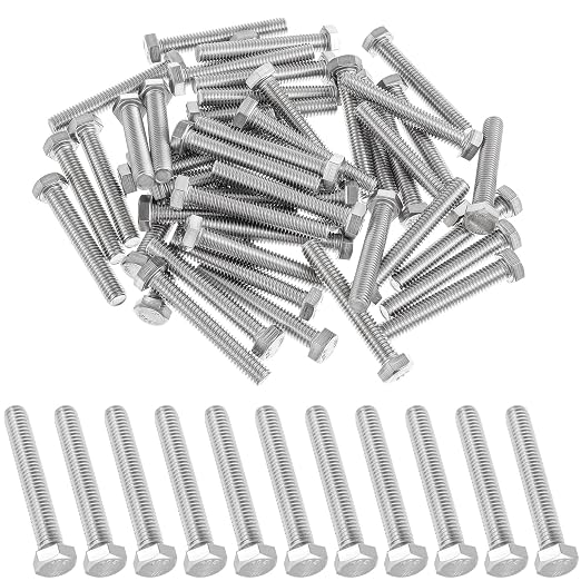 Zonon 50 Pcs 3/8-16 x 2-1/2" Hex Head Screw Bolt 18-8 (304) Stainless Steel Hexagon Bolts, Fully Threaded, Plain Finish, External Hex Drive (Silver)