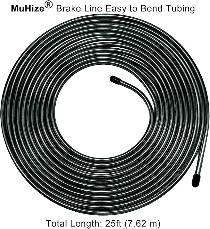 MuHize Brake Line Tubing Kit 1/4 inch 25 Ft. with 16 Fittings - Rust-Proof PVF Coated Steel Roll - Flexible Fuel & Transmission Line for Cars, Trucks, SUV - Fits Ford, Chevy, Dodge, Honda