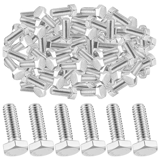 Zonon 50 Pcs 5/16-18 x 1" Hex Head Screw Bolt 18-8 (304) Stainless Steel Hexagon Bolts, Fully Threaded, Plain Finish, External Hex Drive (Silver)