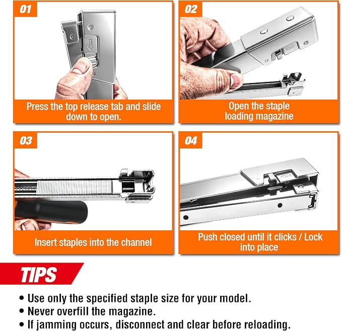 Hammer Tacker Kit, Manual Hammer with 1200 Staples & Gloves | T50 compatible, all steel construction with chrome for upholstery, woodworking, furniture repair and DIY, 1/4" & 5/16"