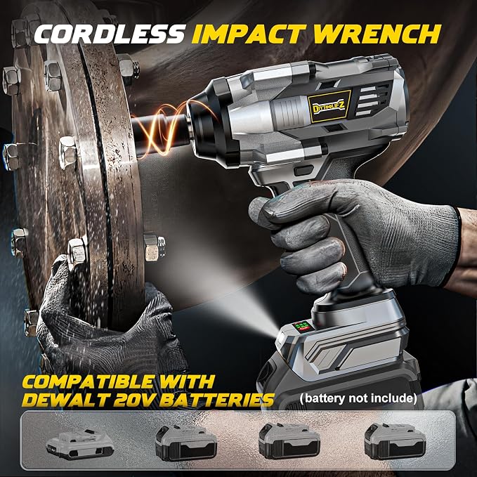 DIYtoolifz 1/2" Cordless Impact Wrench,1110 Ft-lbs(1550N.m) Brushless Motor | Compatible with DeWalt 20V Battery, High Torque Impact Driver with LED Light, Electric Gun for Car, Truck, Mower, Bare Tool