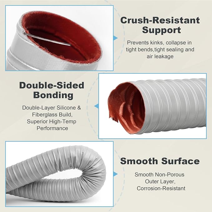 NOWBALL 4in Automotive Air Duct Hose, Length 1 Meter-3.3ft, 4" Silicone Flexible Cooling Ducting, 101mm High Heat Brake Exhaust Hose for Car, Garage, Dryer Air System Gray