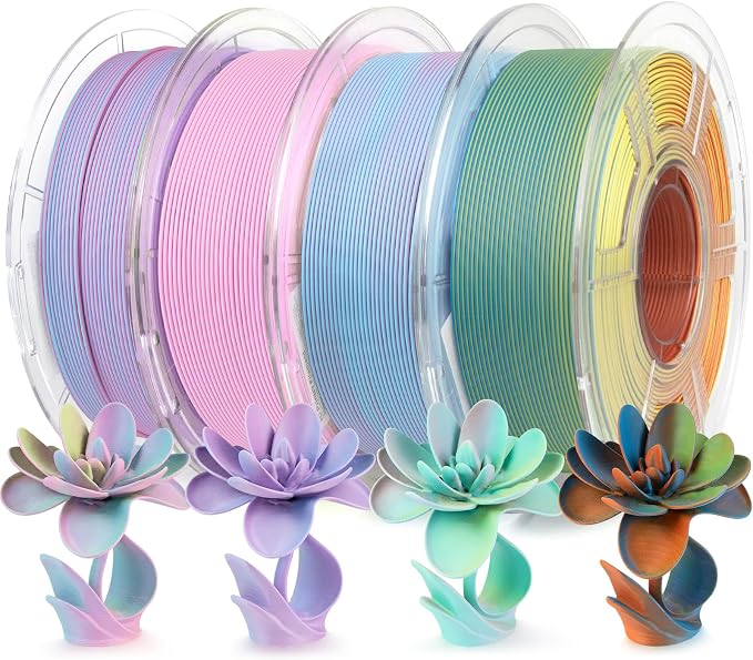 iSANMATE Matte Tri Colors PLA Filament 1.75mm 4KG, 3-in-1 Color Rainbow Filament, Coextrusion 3D Filament (Fluorite,Moonstone,Rose Ouartz, Malachite)
