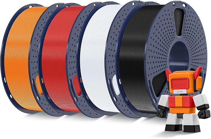 SUNLU High Speed PLA Filament 1.75mm, 4kg, Black+White+Red+Orange | 30mm/s - 600mm/s Print Range, 1kg per Spool, Pack of 4, High Flow Speedy 3D Printer PLA Filament, Fast Printing, Neatly Wound