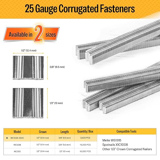 meite Corrugated Fasteners MC1238 1/2-Inch Crown by 3/8-Inch Length Micro Corrugated Fasteners W Staples (3,500 Counts/Box)