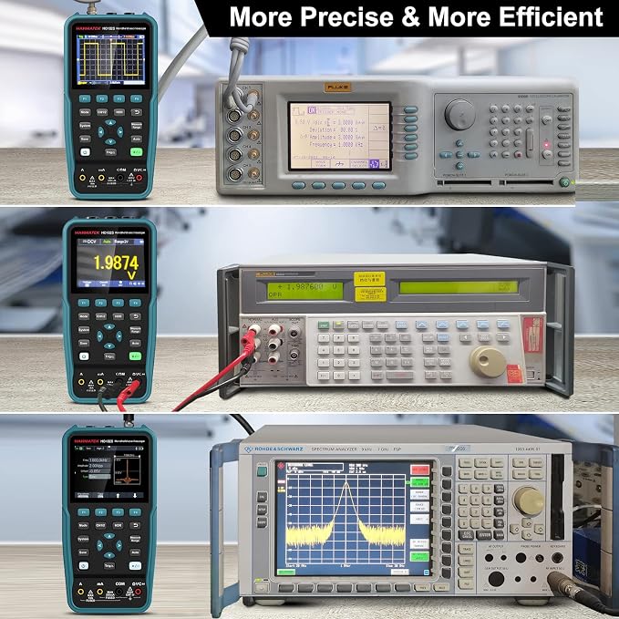 HANMATEK 3 in 1 Handheld Oscilloscope Multimeter 100Mhz Waveform Generator Oscilloscope with 2 Channels 3.5" TFT, HO102S Professional oscilloscope Multimeter with Memory Function