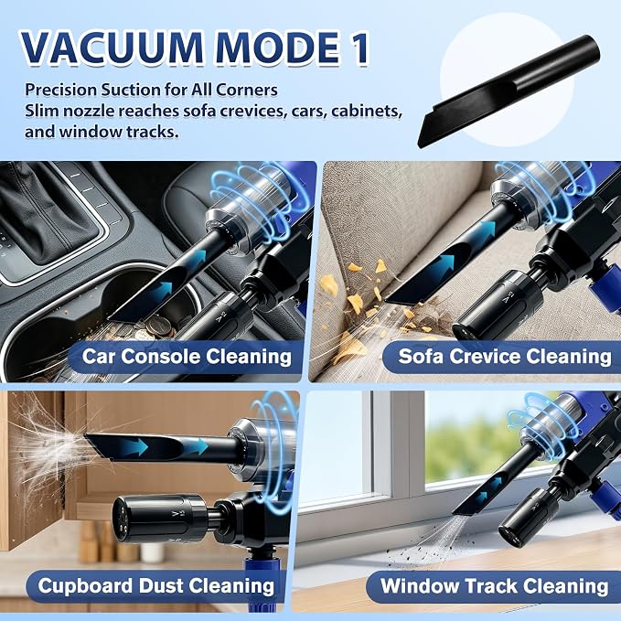 Cordless Pressure Washer, Portable Pressure Washer with 2 Batteries, 3-in-1 Handheld Power Washer for Wash, Blow & Vacuum, 5-in-1 Nozzle, Battery Powered Pressure Washer for Car, Patio & Home Cleaning