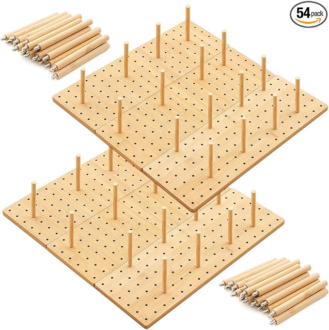 Kigley 6 Pcs Wood Pegboard Drawer Organizer with 48 Pegs Wooden Peg Board System Peg Drawer Organizers for Kitchen Dishes Plate Pegboard Food Containers(Wood Color,17x5.91,Bamboo)