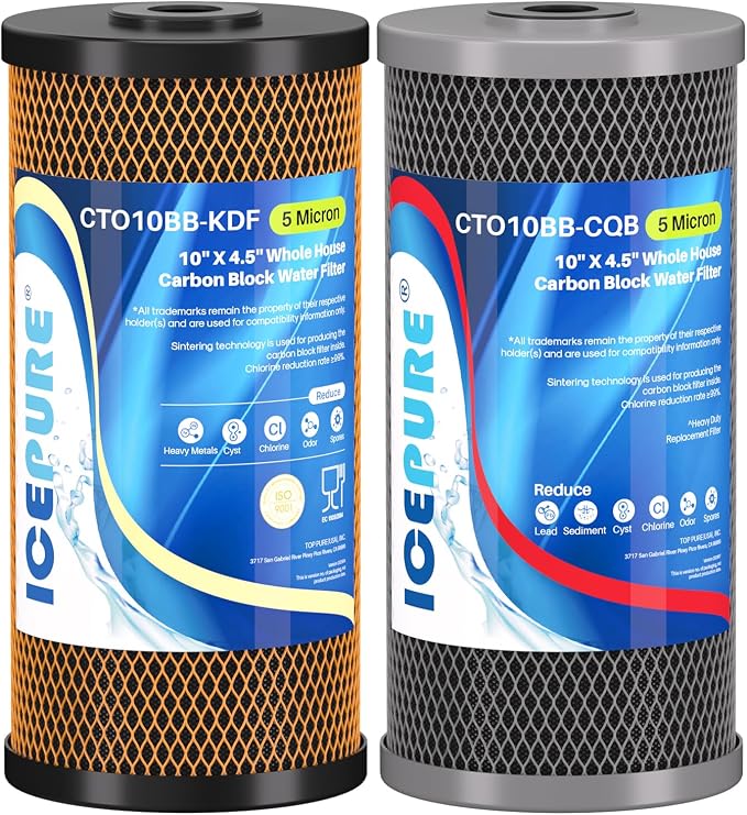 ICEPURE 2-Stage 10" x 4.5" Whole House Carbon Water Filter Set, KDF Heavy Metal Removal Cartridge and Lead Removal Cartridge Replacement for WFHDC8001, CB-BB-10, FXHTC, Pack of 1