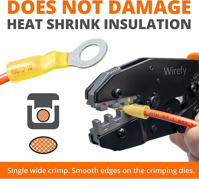 Crimping Tool for Heat Shrink Connectors - Ratcheting Wire Crimper - Crimping Pliers - Ratchet Terminal Crimper - Wire Crimp Tool by Wirefy