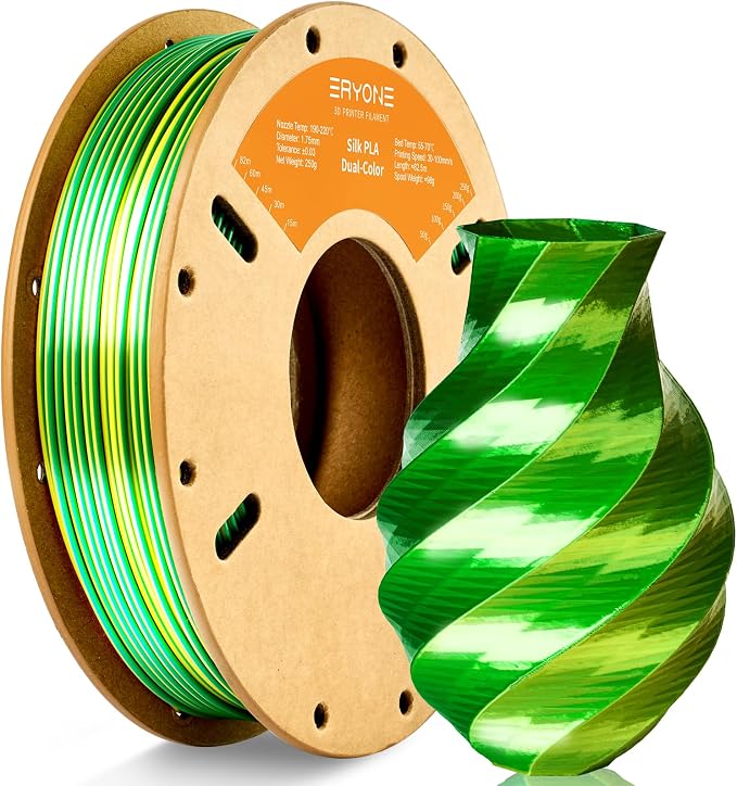 ERYONE PLA Filament 3D Printer Filament Multicolor 1.75mm +/- 0.03mm, PLA Filament 250g Spool, Silk Dual Color Yellow Green