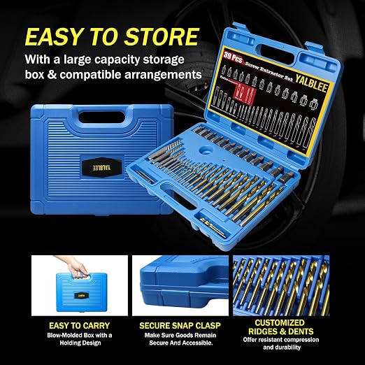 39 Pcs Screw Extractor and Left Hand Drill Bits Set, Easy Out Screw Extractor Set with Reverse Drill Bits, Multi-Spline Extractors for Removing Broken Bolts and Stripped Screws