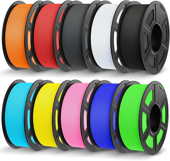 JAYO Rapid PETG Filament Bundle 1.75mm 11KG, High Speed PETG 3D Printer Filament, High Toughness 1.1kg per Spool, 10 Spools, Black, White, Grey, Red, Orange, Green, Blue, Pink, Yellow, Sky Blue