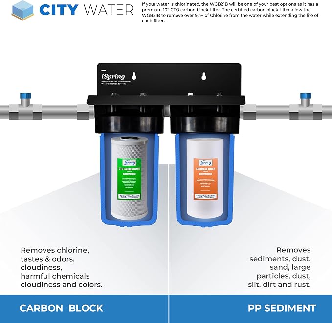 iSpring Whole House Water Filtration 4.5"x10" Sediment & CTO Carbon Block Replacement Filter Cartridge Pack Set WGB21B FP15B