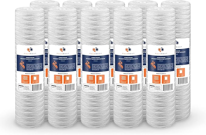 Aquaboon 5 Micron 20 x 4.5 Whole House String Wound Water Filter Replacement Cartridge for Well Water Filtration Compatible with WP5BB20P, 10-Pack