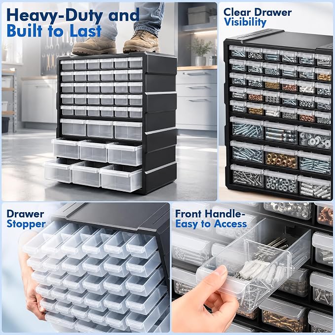 PurKeep Drawer Organizer for Garage Building Bricks Storage,Thicker Craft Organizers Storage with Dividers Labels for Hardware,Screws,Nuts Bolts,Teacher Toolbox,Charms, Beads,Craft