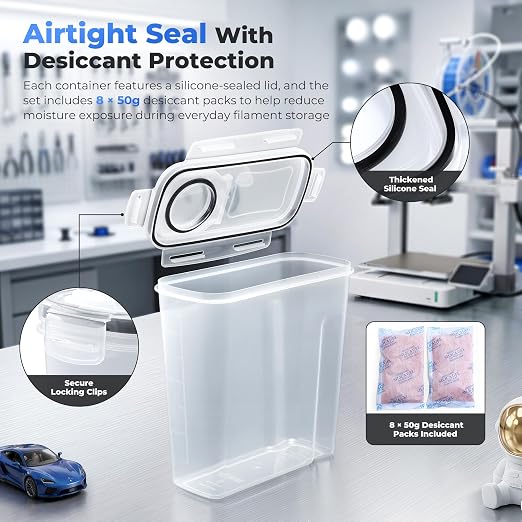 YOOPAI Filament Storage Box - 4 Pack Filaments Container for 3D Printing Filaments Sealing and Protection - Portable Filament Storage with Desiccant&Label ,Water-Proof and Dust-Proof 4.0L(9.03*8*3)