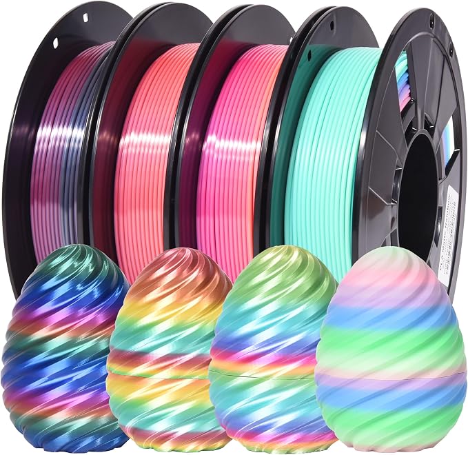 RAMBERY Silk Matte Rainbow 3D Printer Filament PLA 1.75mm, 4-Pack | Fast Color Change, Toughness Upgraded, 200g x 4 Spools, 1.76 lbs Total, Multicolor