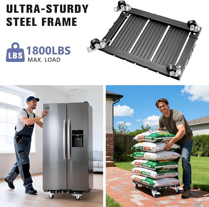 KEDSUM 1800LBS Furniture Dolly with Panel, Heavy Duty Appliance Dolly with 100% Thicken Steel Frame, Flat Movers with Brake System, All Terrain Used for Moving, Warehouse, 24 in. x 17 in.