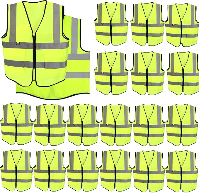 30 Pack High Visibility Reflective Safety Vests with Pockets and Zipper, High Visibility Mesh Construction Vest