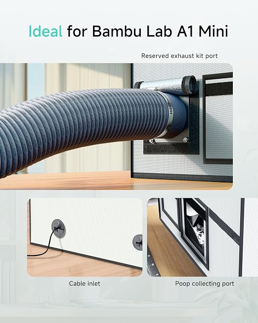 TOPCUBE 3D Printer Enclosure for Bambu Lab A1 Mini Combo, Stainless Steel Frame Enclosure with LED Light, Fireproof Dustproof Noise Reduction Constant Temperature 3D Printer Cover, 735x495x495MM