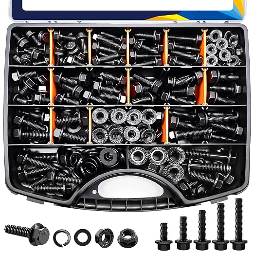 454 pcs Metric Flange Bolt Assortment Kit- Grade 10.9 M12 M10 M8 M6 Nuts and Bolts Assortment Kit, Black zinc Plating Hex Bolts and Nuts Washers,Metric Bolt Assortment for Automotive