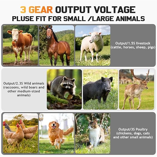 30 Miles/48km Solar Electric Fence Charger,15W Solar Powered Fencer with Adjustable 6KV to 12KV Output (0.3J-1.5J),Battery Level LCD Display,All-Weather Kit for Livestock,Deer,Farm,Yard