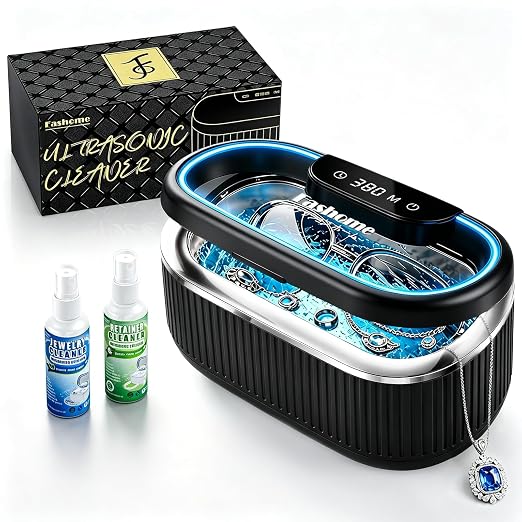 Ultrasonic Jewelry Cleaner with 45kHz for Rings, Glasses & Retainers | Safely Cleans Silver Necklace & Earring，3 Power Modes & 5 Timer Settings，Includes 2 Cleaning Solutions，35W Power & Degas Mode