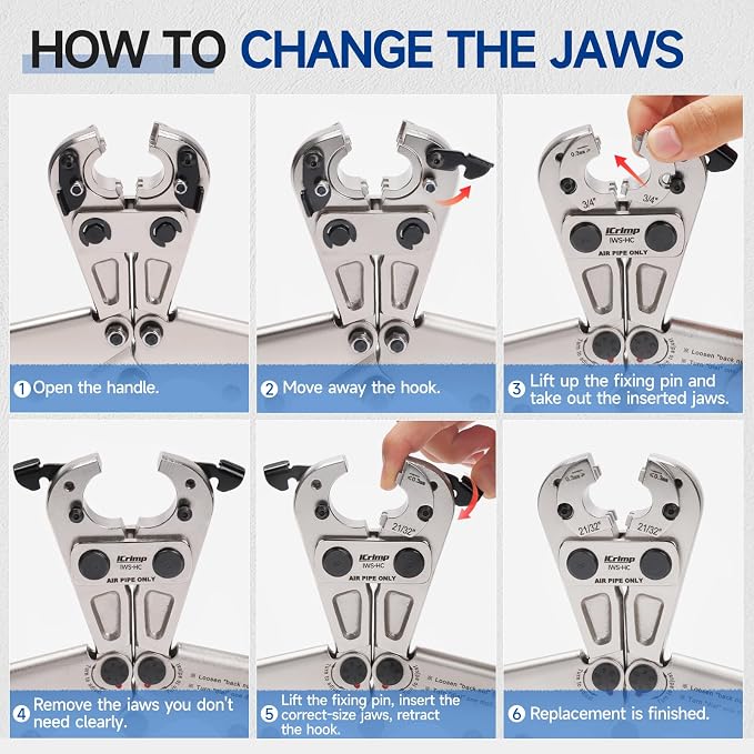 iCrimp Heavy Duty Air Hose Crimper Kit for 19/32" to 25/32" ID Ferrules with 7 Interchangeable Jaws & Cutter- Repair Tool for Rubber, Air&Torch Hoses