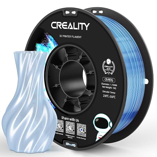 Official Creality PETG 3D Printer Filament 1.75mm 1KG (2.2lbs), High Precision, Strong Toughness, Odorless, Better Flow, Moistureproof 3D Printing CR PETG Filament, Translucent Light Blue