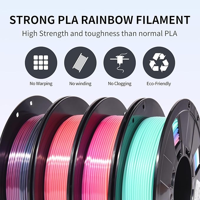 RAMBERY Silk Matte Rainbow 3D Printer Filament PLA 1.75mm, 4-Pack | Fast Color Change, Toughness Upgraded, 200g x 4 Spools, 1.76 lbs Total, Multicolor
