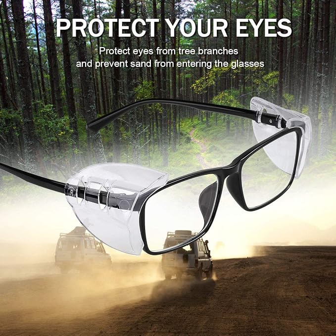 MELASA Safety Glasses Side Shields for Prescription Glasses, Slip on Clear Eye Glasses, Fits Small to Large Eyeglasses