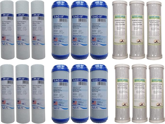 3 Years Supply (18 pcs) Universal Reverse Osmosis RO Replacement Set of 3 filters: Sediment, GAC, Premium Coconut CTO Carbon Block