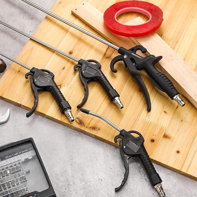 MorningRo 4 Pcs Air Blow Gun Kit 4", 11", 19" and 33'' Air Blower Gun with Angled Aluminum Nozzle Pistol Grip for Industrial Household Car Detail Mechanics