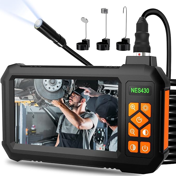 Endoscope Camera with Light, 1920P HD Borescope Inspection Camera with 4.3" IPS Screen, IP67 Waterproof with 8 LEDs & 16.5ft Semi-Rigid Snake Camera for Automotive Pipe Tools Gadgets for Men