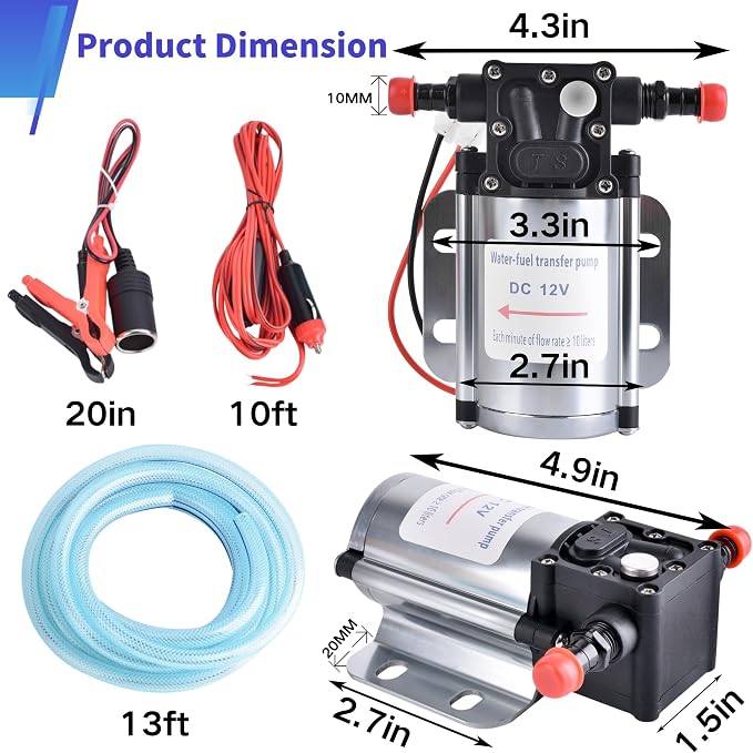 Fuel Transfer Pump Kits, 12 Volt Electric Fuel Transfer Pumps, High Efficiency Self-priming Pumps for Pumping Gasoline, Diesel, Kerosene, Water and Liquids