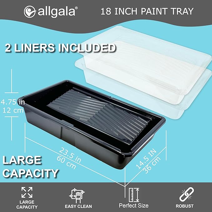Allgala 18 Inch Painting Roller Kit Pro Grade 10 PC Set Paint Tray and Liner, Rollers and Frame, 4 FT Extension Pole