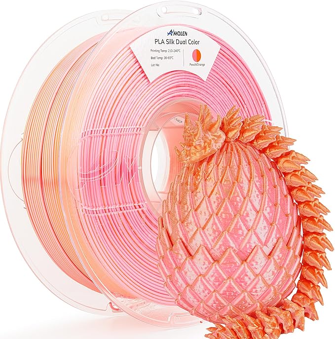 AMOLEN Silk PLA 3D Printer Filament, Dual Color Pink Orange PLA 1.75mm, Shiny Color Change Filament 3D Printing PLA Filament for Most FDM 3D Printer, 1kg Spool(2.2lbs), Peach Orange