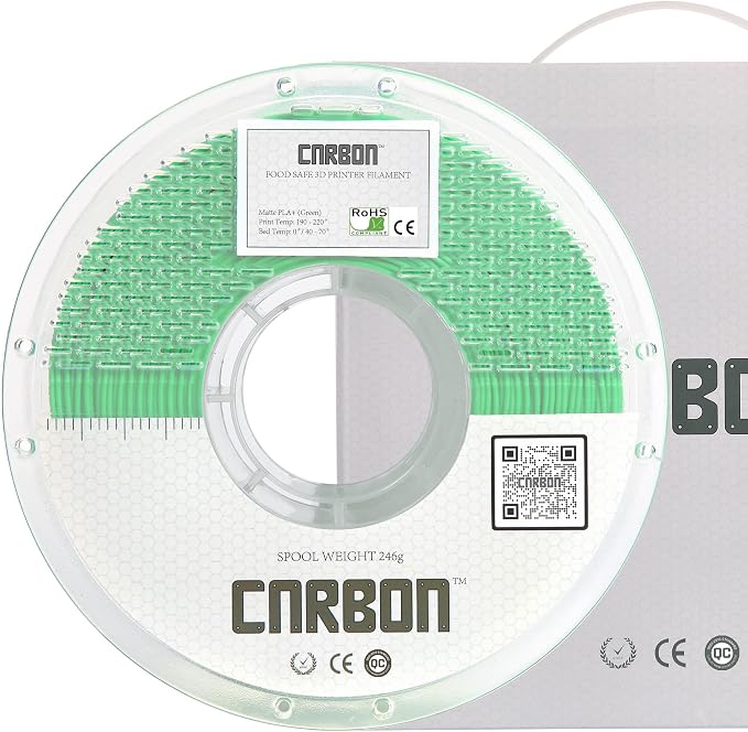 Certified Food Grade Matte Pastel PLA+ 3D Printer Filament - CARBON by Comfy Materials - Lab Tested FDA Compliant Food Safe, 1.75mm, 1kg, Accuracy: +/- 0.02 (Green)