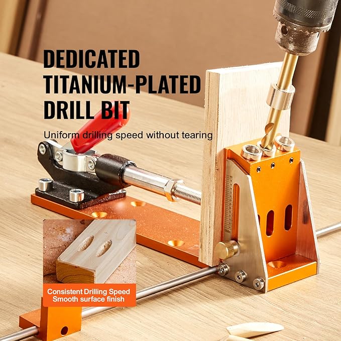 VEVOR 34 Pcs Pocket Hole Jig Kit, Adjustable Versatile Pocket Hole Jig with Toolbox,11" C-clamp, Fixture, Step Drills, Wrenches, Drill Stop Rings, Square Drive Bits-Gifts for Him