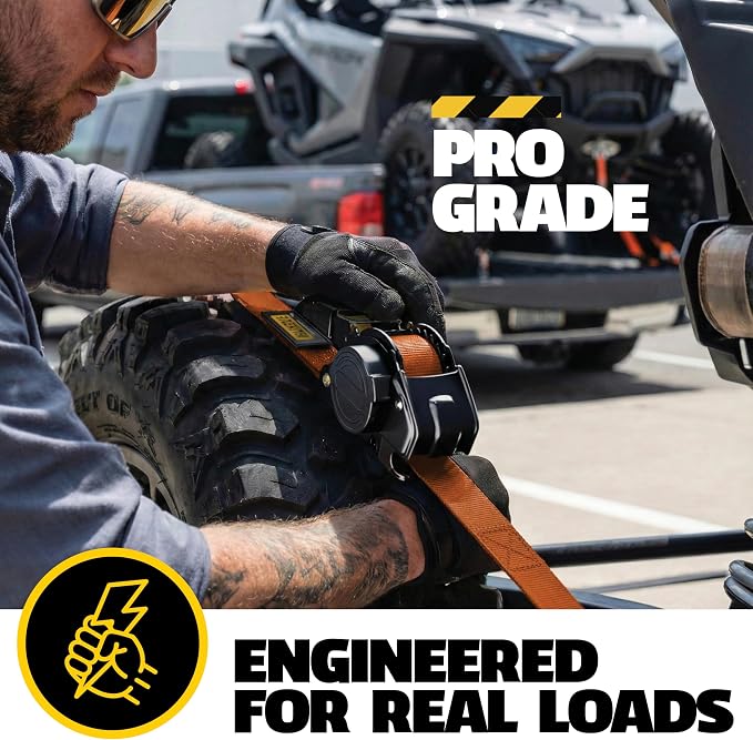 AUGO Retractable Ratchet Straps | 2 Heavy Duty Ratchet Straps Self Retractable Tie Downs with Soft Loops & Storage Bag for Motorcycle, Truck, Trailer, Cargo Van | 1200 Lb Break Strength 1” x 10’