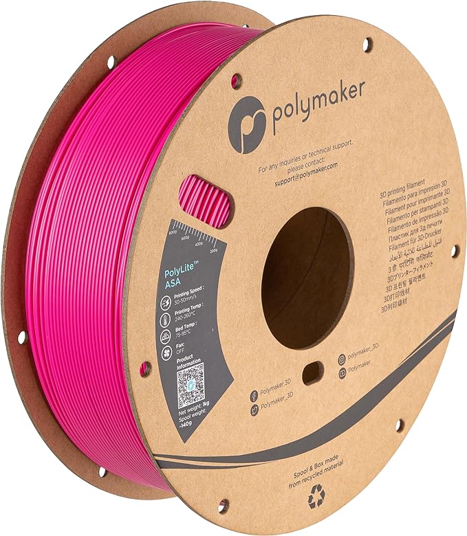 Polymaker ASA Filament 1.75mm Pop Pink, 1kg ASA 3D Printing Filament, Heat & Weather Resistant - ASA 3D Printer Filament Perfect for Printing Outdoor Functional Parts