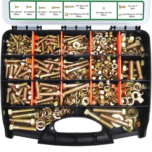 FOLIV 772PCS Grade 8 Bolt Assortment Kit, Heavy Duty Bolts and Nuts Kit, 1/4-20 5/16-18 3/8-16 1/2-13 SAE Sizes Included (Upgraded Package)