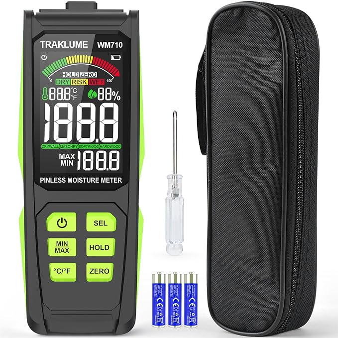 Wood Moisture Meter for Lumber Pinless Moisture Tester for Drywall with Colorful Screen Moisture Reader for House Firewood Moisture Detector for Walls Moisture Sensor for Wood Wall Water Leak Detector