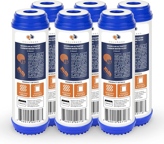 Aquaboon 5 Micron 10 x 2.5 Granular Activated Carbon Water Filter Cartridge GAC Water Filter Replacement Compatible with AP117, GAC-10, GAC1, 6 Pack