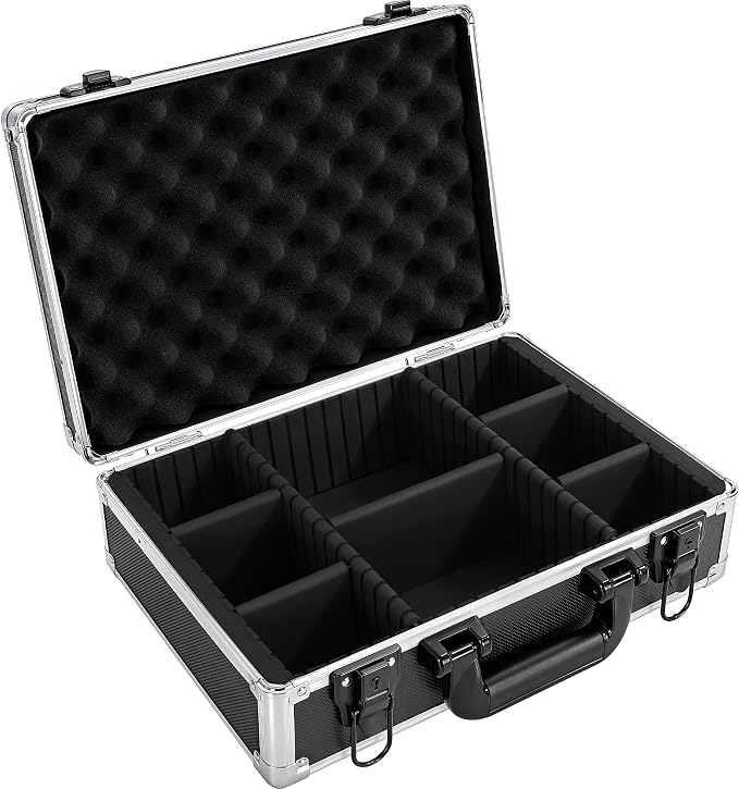 Aluminum Storage Case with Adjustable Dividers, Multi-Function Lockable Storage Carrying Case for Graded Card, Barber Tools, Makeup Tools, etc (Medium) ﻿